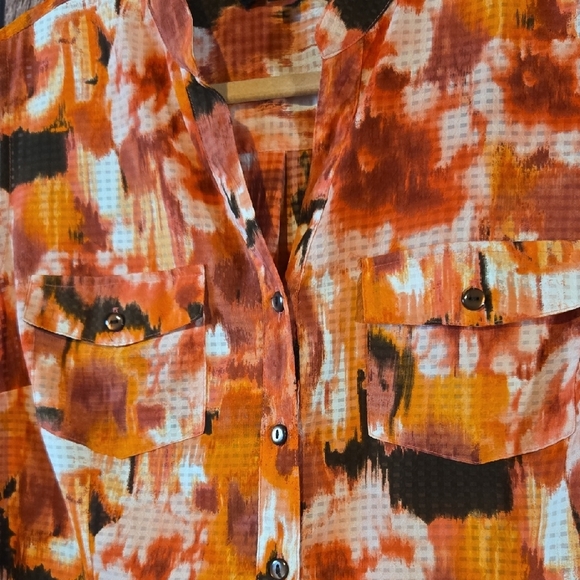 Elementz Orange, Black And Pink Sleeveless Two Pocket Blouse Size XL - Picture 3 of 5